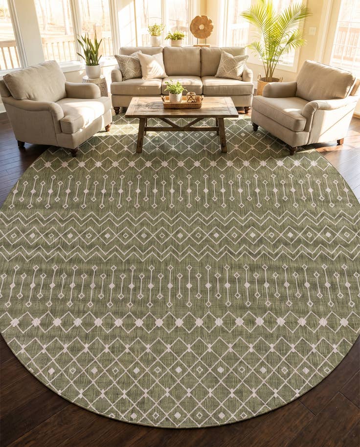 Detailansicht von 400cm x 400cm Leicht zu reinigen Trellis Innen- / Aussenbereich Rund Teppich