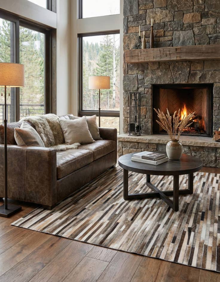 Detail image of 5' 1 x 8' Cowhide Stocks Rug