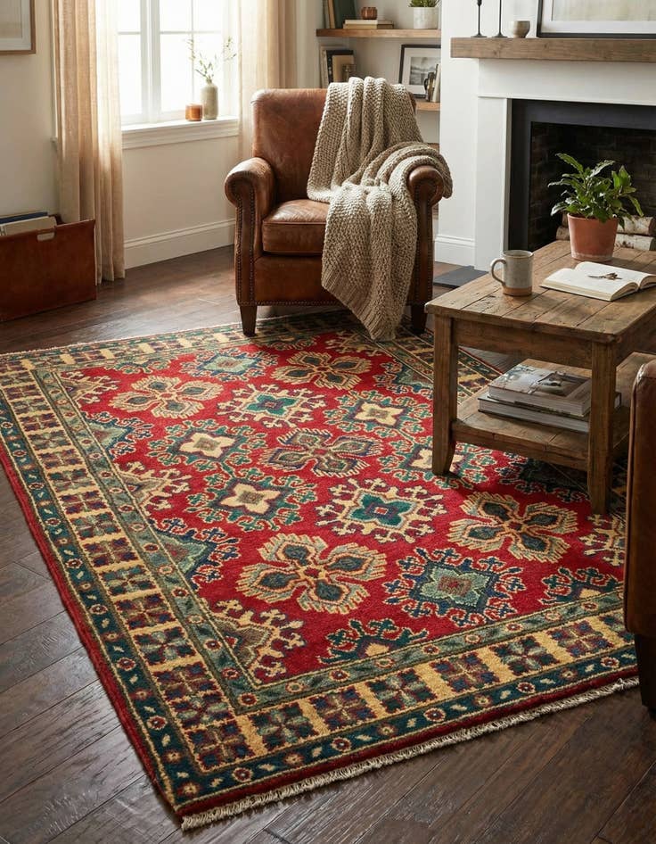 Detail image of 3' 4 x 4' 11  Hand Knotted Kazak Rug