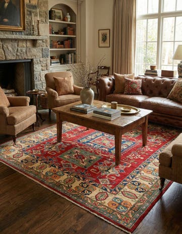 5' 8 x 8' Hand Knotted Kazak Rug