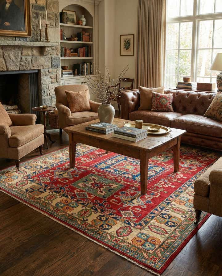 5' 8 x 8' Hand Knotted Kazak Rug