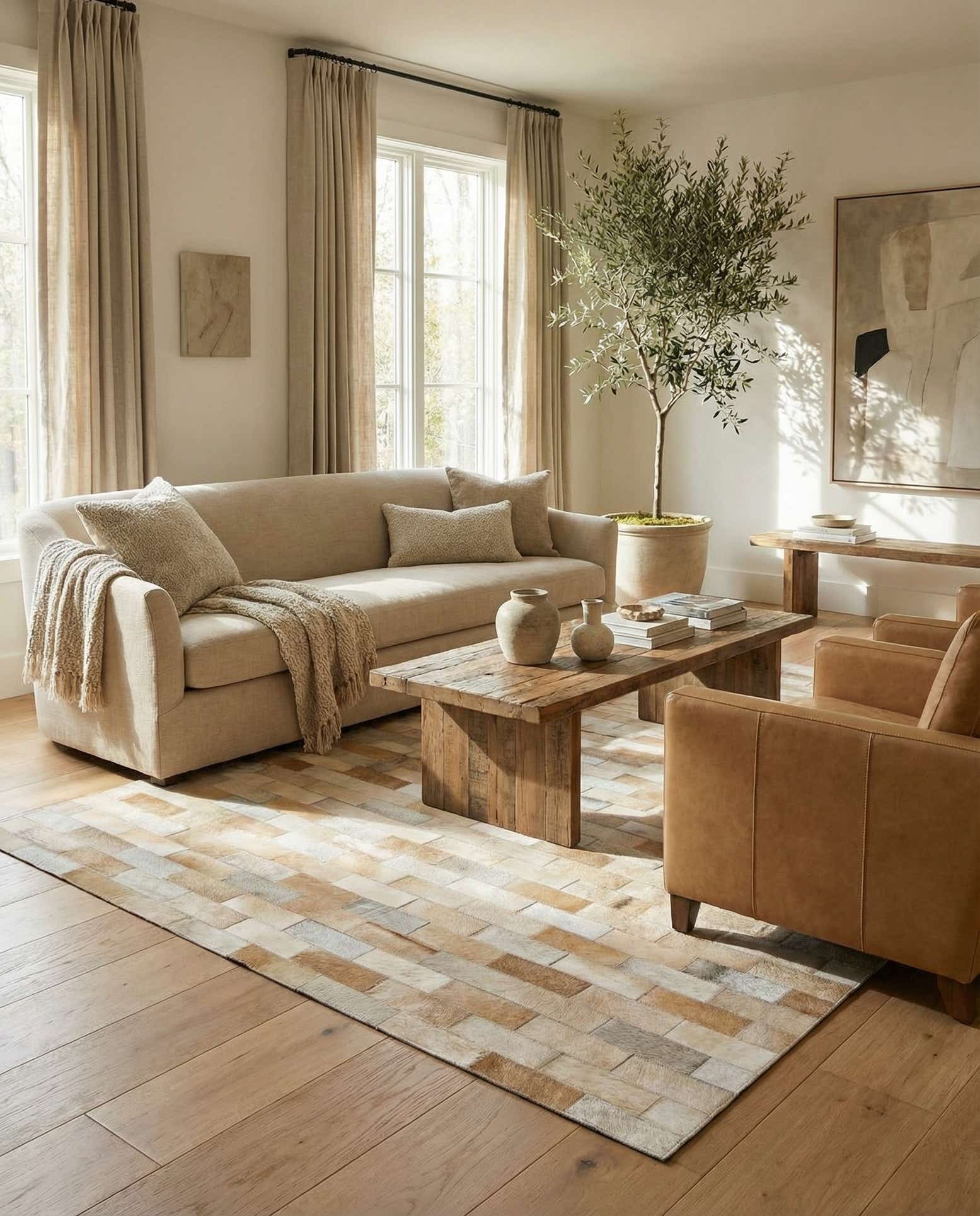 5' x 7' 9 Cowhide Leather Rug