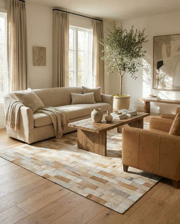 5' x 7' 9 Cowhide Leather Rug