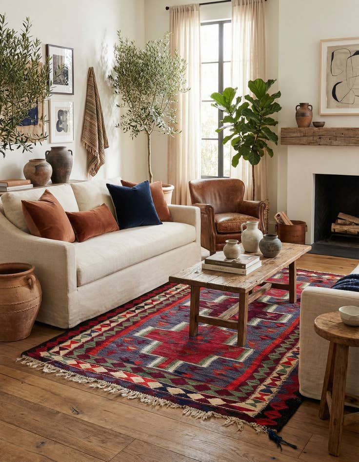 Detail image of 4' 7 x 7' 7  Hand Woven Kilim Fars Wool Rug