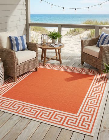 Rust Red Easy-Clean Coastal Indoor / Outdoor Square Rug