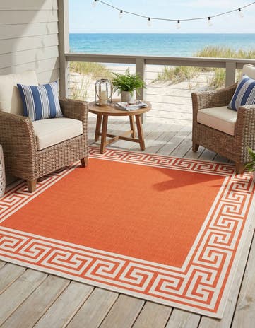 Rust Red Easy-Clean Coastal Indoor / Outdoor Square Rug