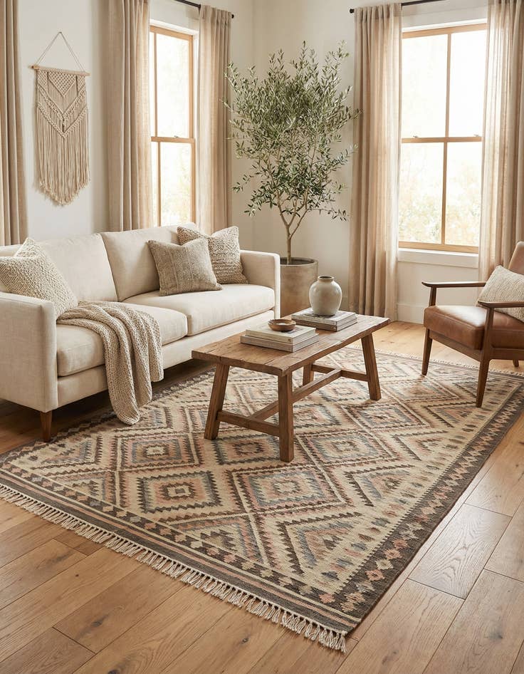 Detail image of 5' 9 x 8'  Hand Woven Kilim Maymana Wool Rug