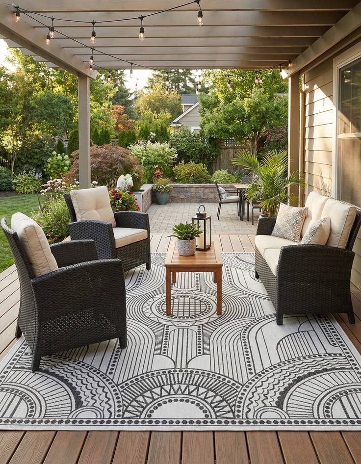 Detail image of 7' 10 x 10'  Washable Traditional Indoor / Outdoor Rug
