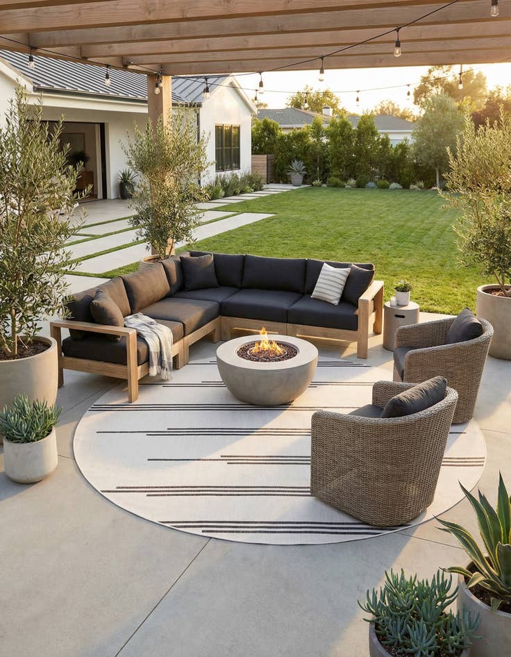 Detail image of 13' x 13'  Washable Modern Indoor / Outdoor Round Rug