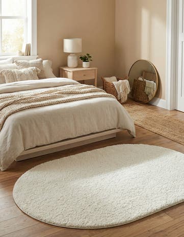 White Soft Solid Shag Oval Rug