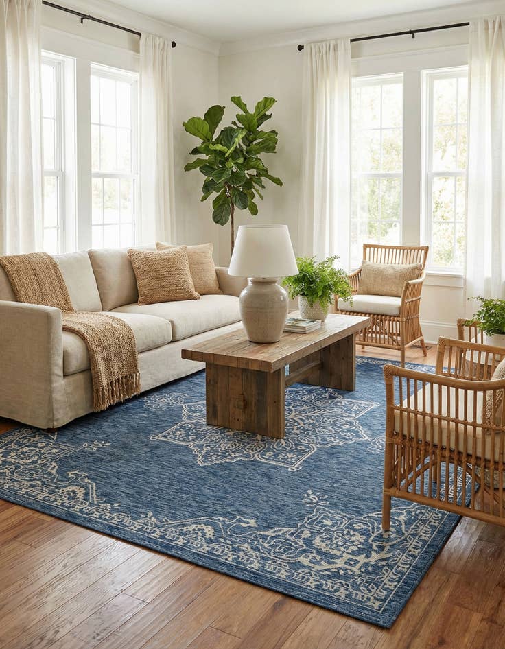 Detail image of 10' x 10'  Washable Traditional Indoor / Outdoor Square Rug