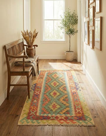 3' 4 x 6' 7 Hand Woven Kilim Maymana Wool Runner Rug