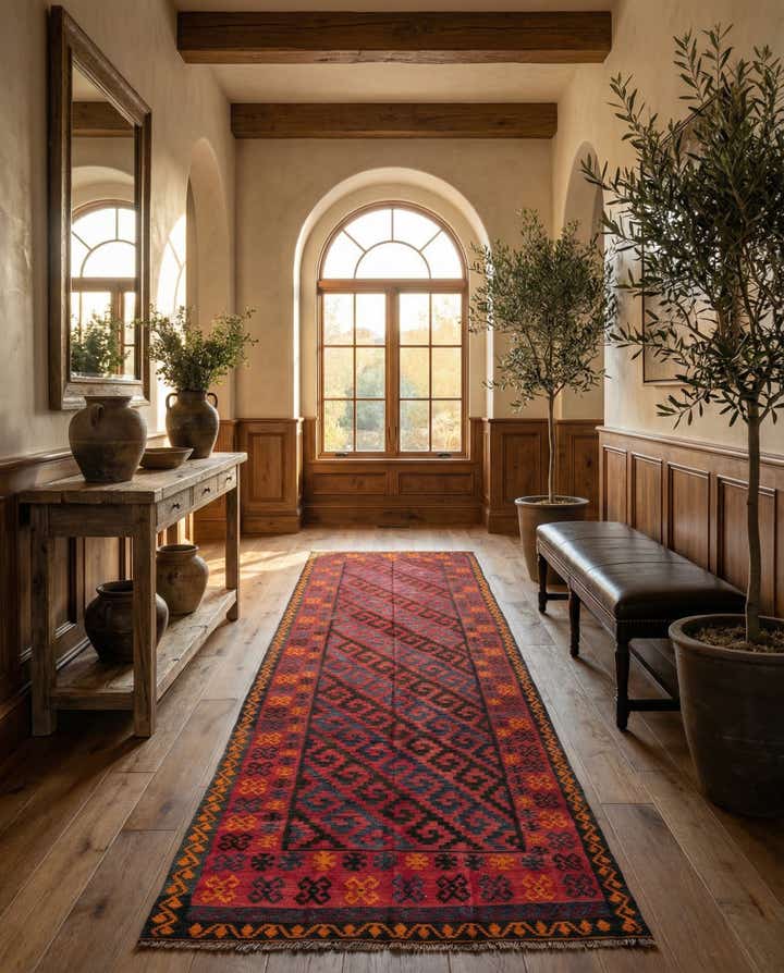 4' 7 x 15' 1 Hand Woven Kilim Afghan Wool Runner Rug