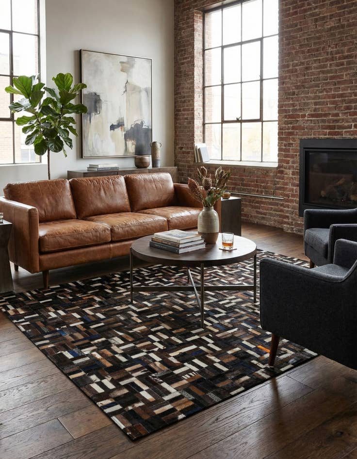 Detail image of  5' 1 x 8' Cowhide - Patchwork Rug