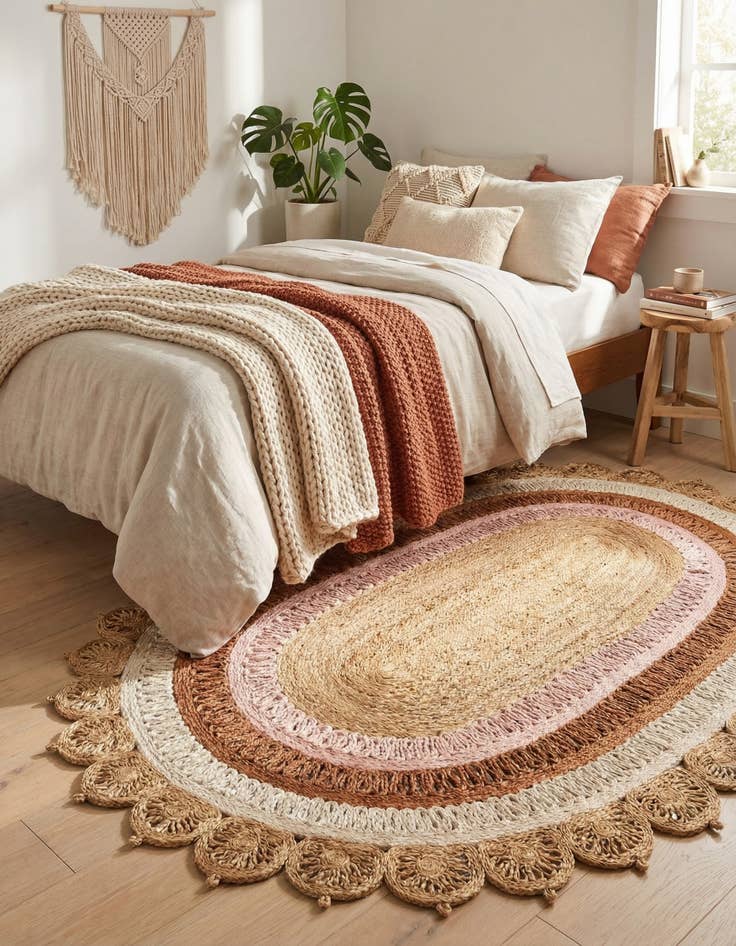 Detail image of 5' 1 x 8'  Hand Braided Jute Oval Rug