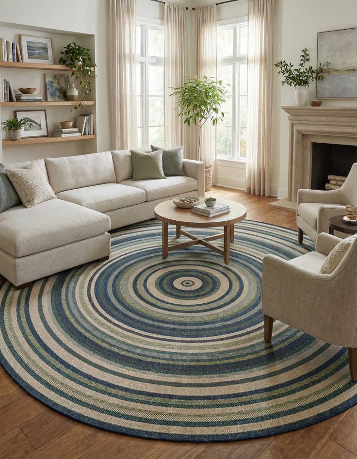 Detail image of 12' x 12'  Washable Baja Indoor / Outdoor Round Rug