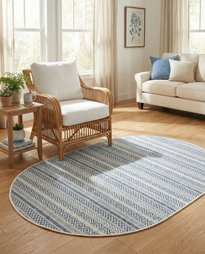 3' x 5' 3 Easy-Clean Ribbon Indoor / Outdoor Oval Rug