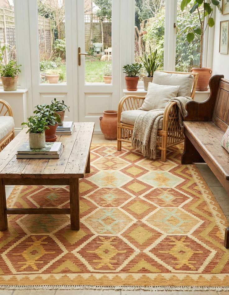 Detail image of  4' 10 x 6' 5  Hand Woven Kilim Waziri Wool Rug