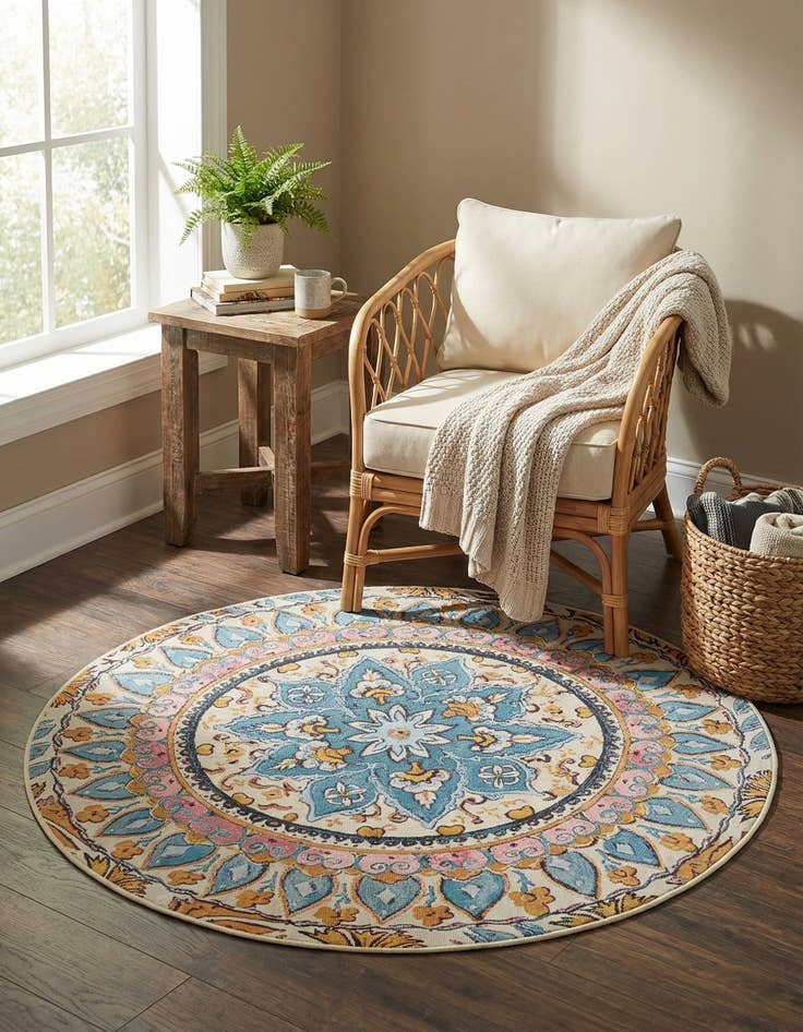 Detail image of  3' x 3'  Washable Traditional Indoor / Outdoor Round Rug