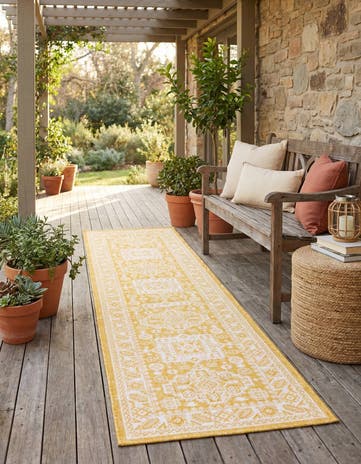 Yellow Easy-Clean Aztec Indoor / Outdoor Runner Rug