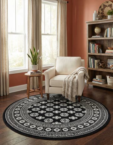 Black and White Bokhara Round Rug
