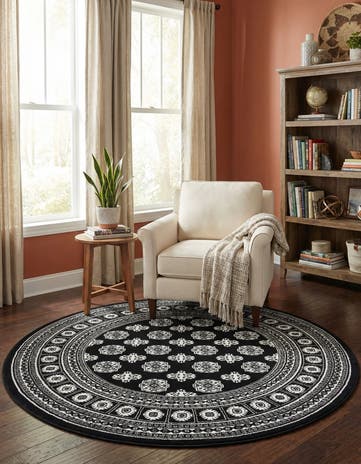 Black and White Bokhara Round Rug