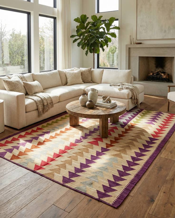 Detail image of 6' 8 x 9' 8 Hand Woven Kilim Modern Wool Rug
