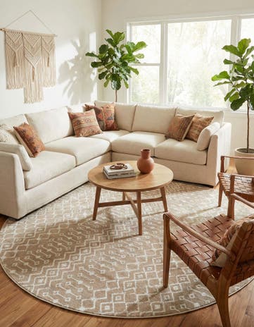 Beige Kasbah Trellis Round Rug