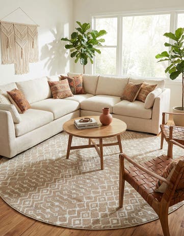 Beige Kasbah Trellis Round Rug