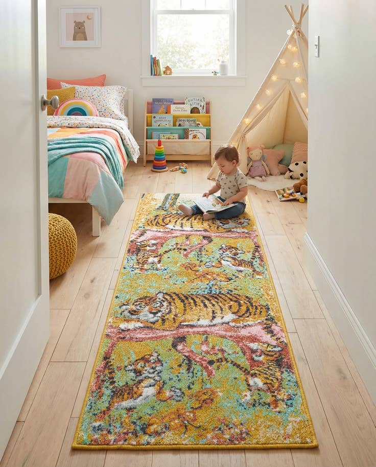Detail image of 2' 2 x 6' 1 Tiger Whimsy Kids Runner Rug