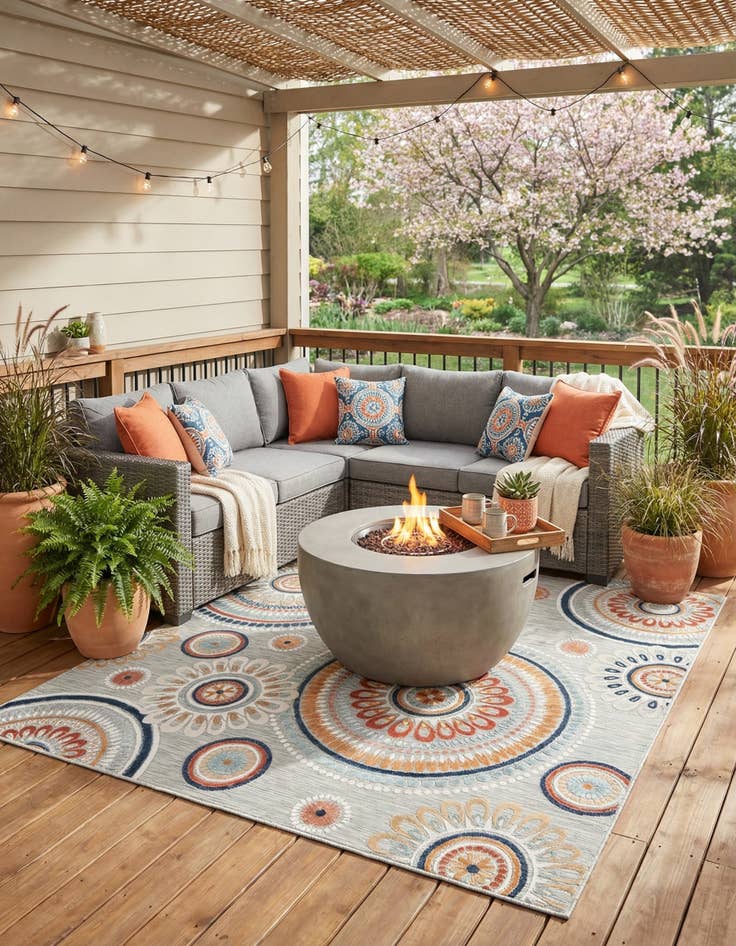 Detail image of  8' 2 x 8' 2  Washable Botanical Indoor / Outdoor Square Rug