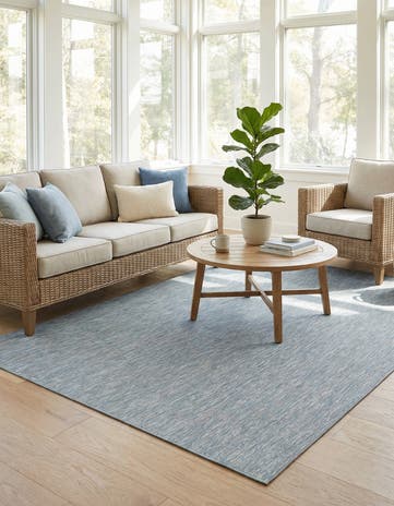 Blue Easy-Clean Solid Indoor / Outdoor Rug