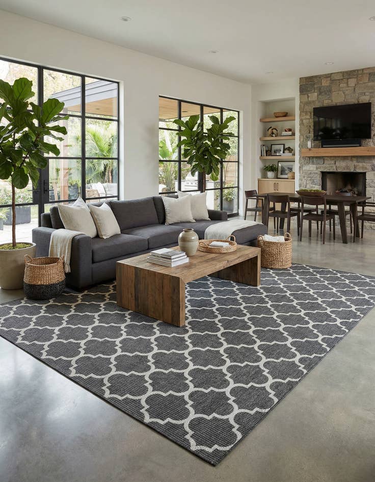 Detail image of 13' x 13'  Washable Trellis Indoor / Outdoor Square Rug