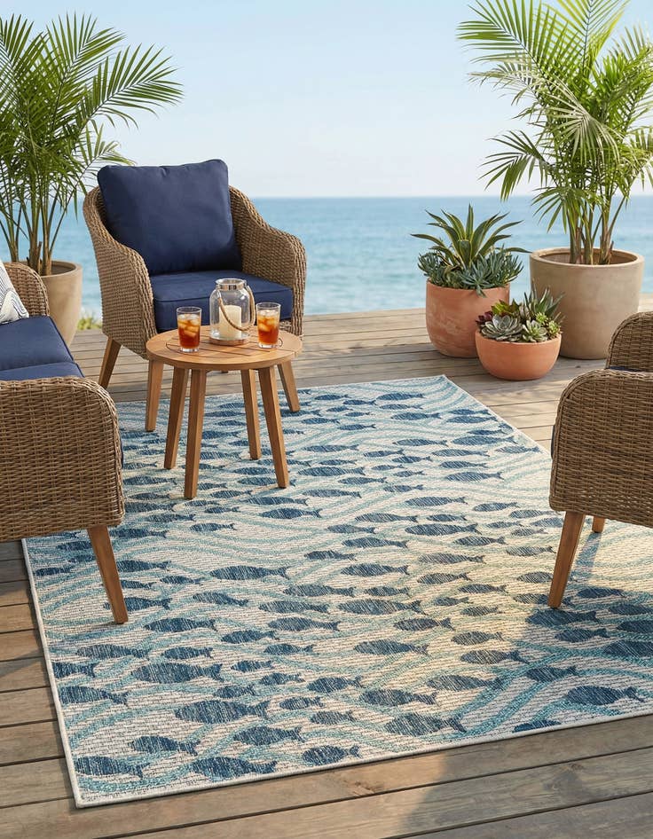 Detail image of  4' 1 x 6' 1  Washable Coastal Indoor / Outdoor Rug