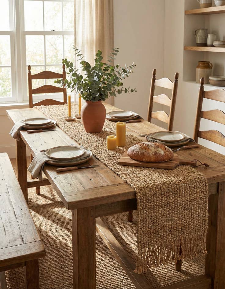 Detail image of 1' 2 x 6' 1 Hand Woven Chunky Jute Table Runner Rug