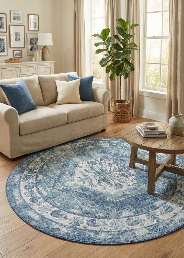 7' 10 x 7' 10 Easy-Clean Traditional Indoor / Outdoor Round Rug
