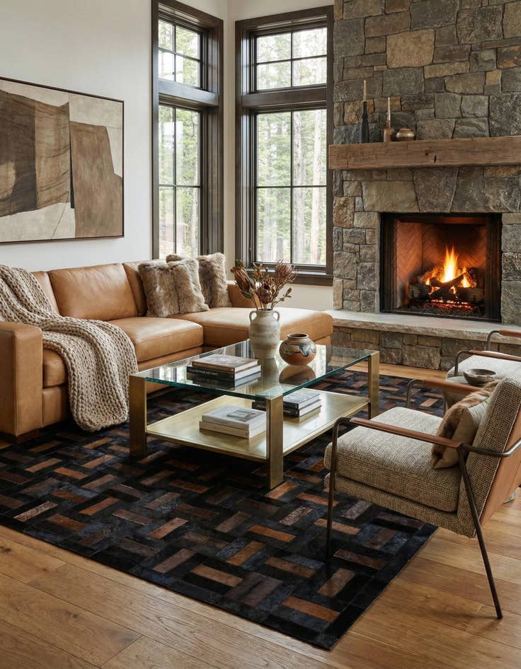 Detail image of  5' 3 x 8' 1 Cowhide - Patchwork Rug