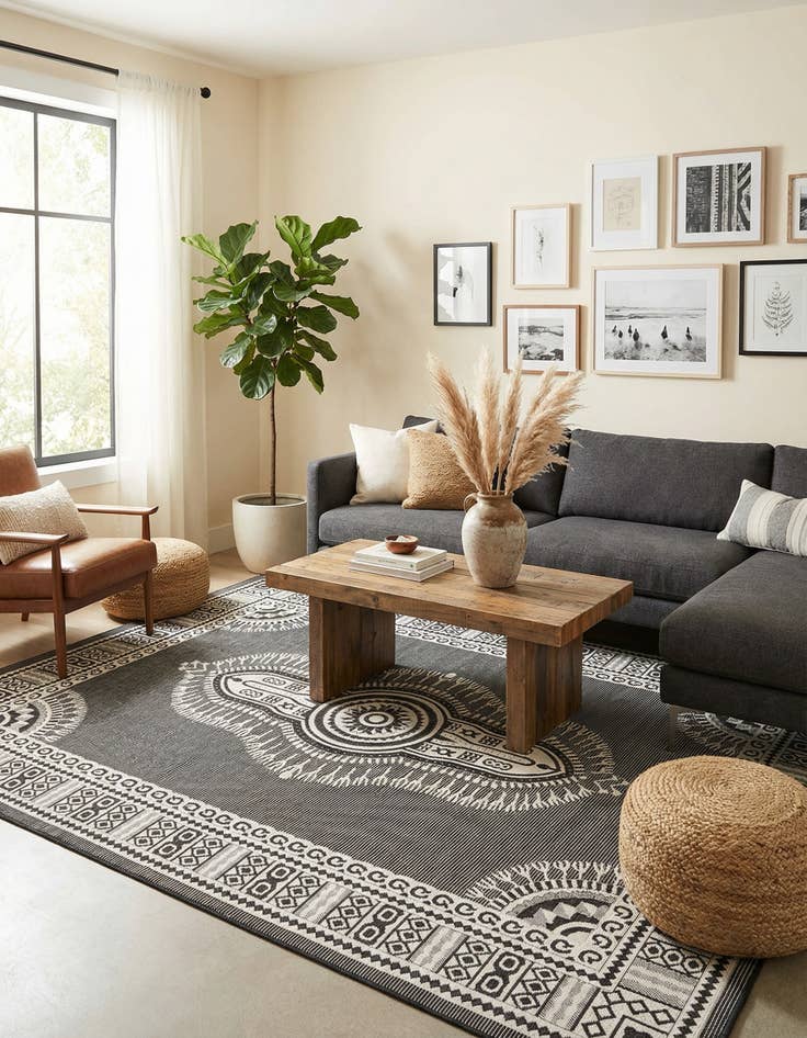 Detail image of 9' x 12'  Washable Traditional Indoor / Outdoor Rug