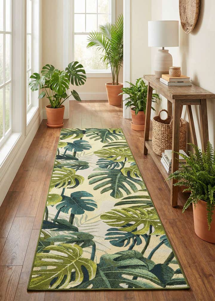 2' 7 x 10' Easy-Clean Botanical Indoor / Outdoor Runner Rug