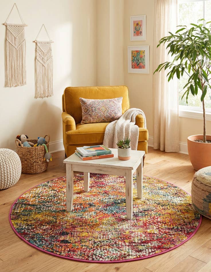 Detail image of 3' 3 x 3' 3  Washable Vivid Round Rug