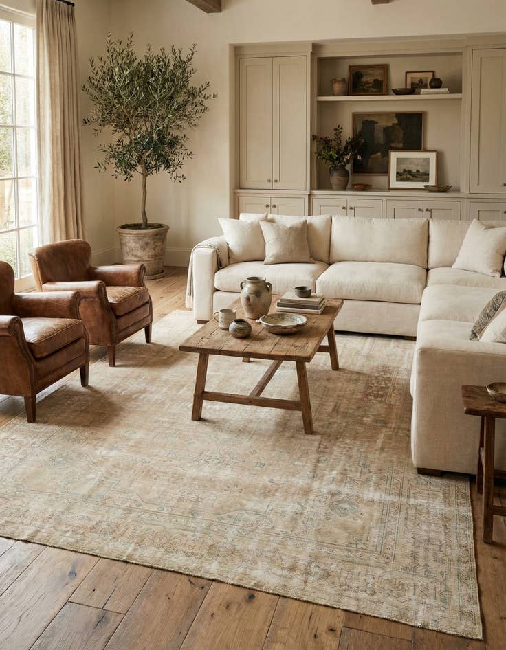 Detail image of  9' 3 x 13'  Hand Knotted Ultra Vintage Persian Wool Rug