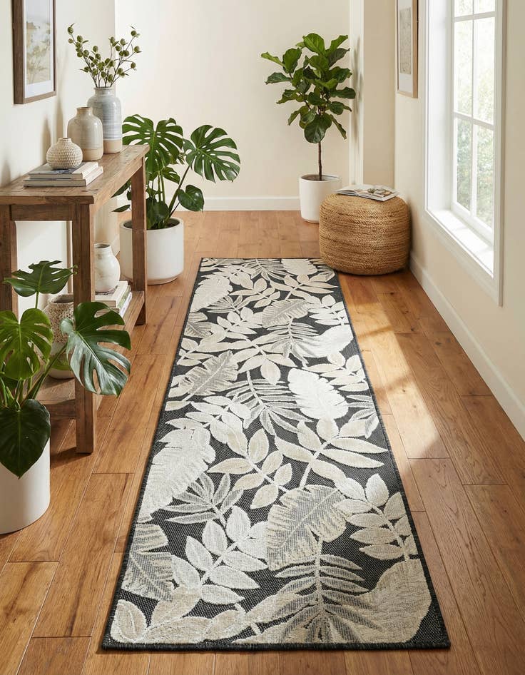 Detail image of  2' 2 x 8'  Washable Botanical Indoor / Outdoor Runner Rug