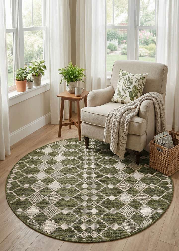 4' x 4' Easy-Clean Trellis Indoor / Outdoor Round Rug