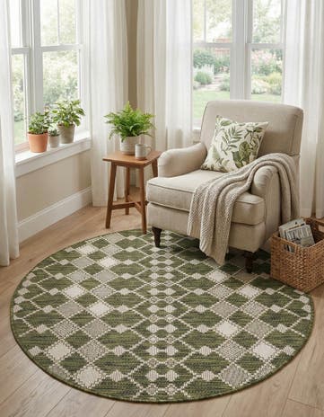 Green Easy-Clean Lattice Indoor / Outdoor Round Rug