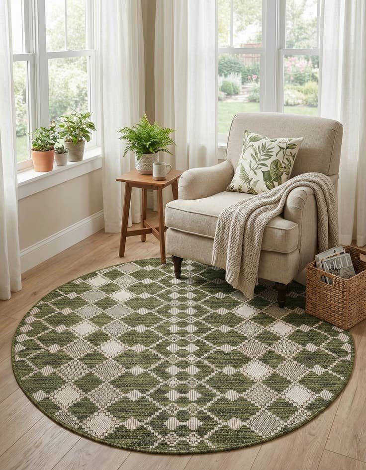 Detail image of 4' x 4' Easy-Clean Trellis Indoor / Outdoor Round Rug