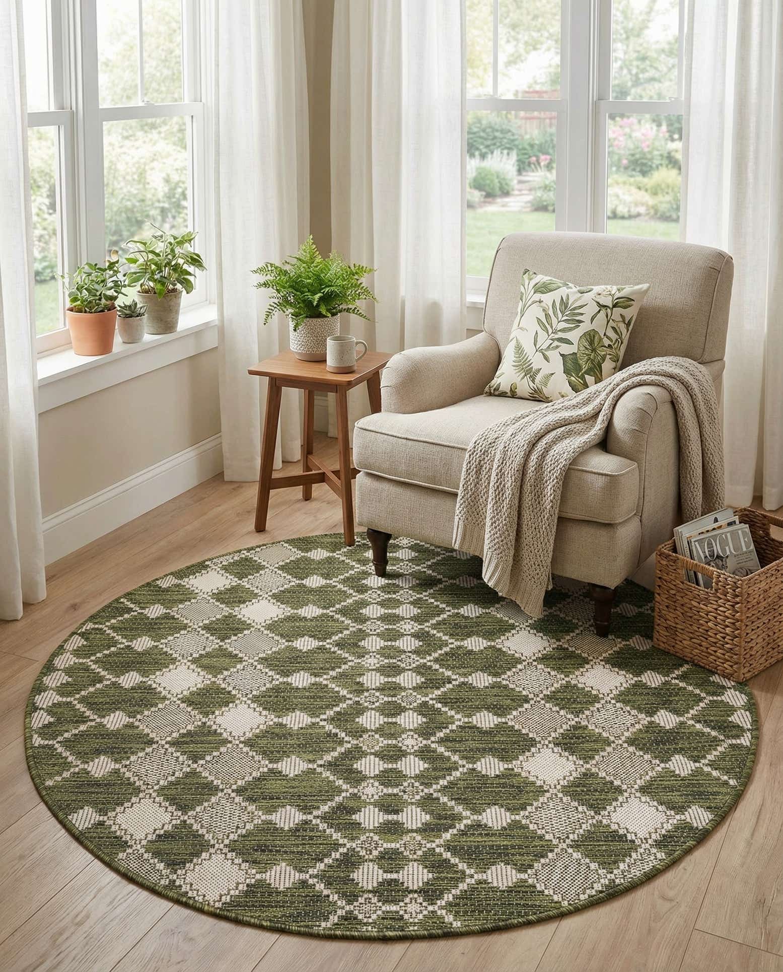 4' x 4' Easy-Clean Trellis Indoor / Outdoor Round Rug