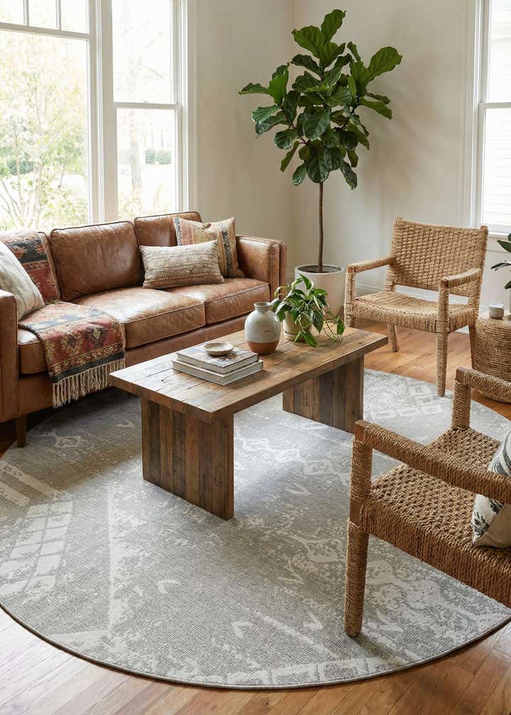 10' 8 x 10' 8 Easy-Clean Bohemian Indoor / Outdoor Round Rug