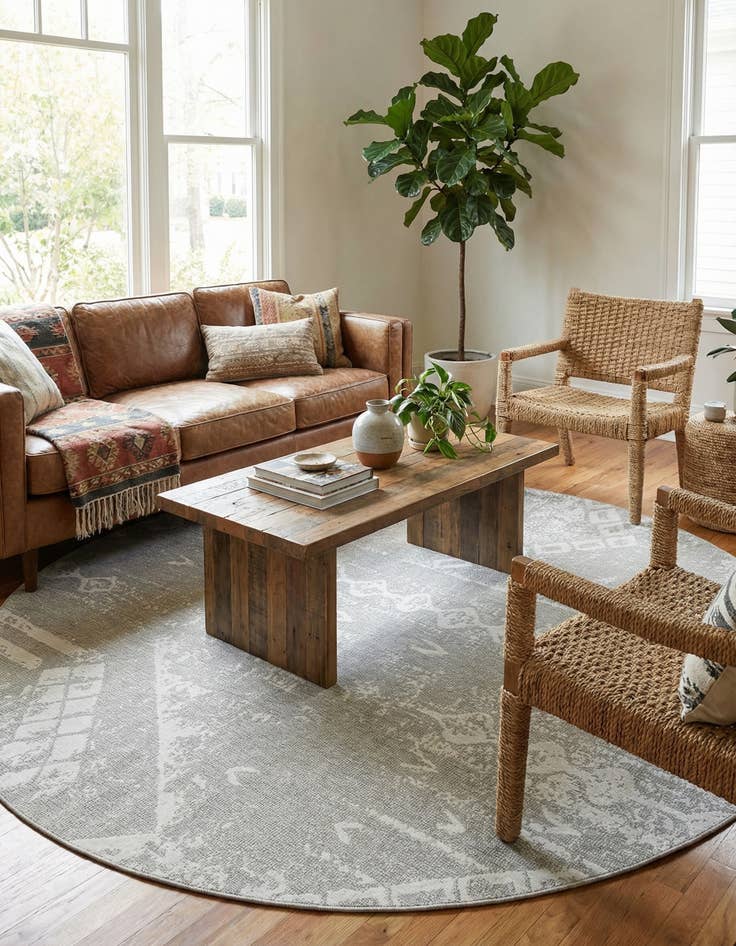 Detail image of 10' 8 x 10' 8 Easy-Clean Bohemian Indoor / Outdoor Round Rug