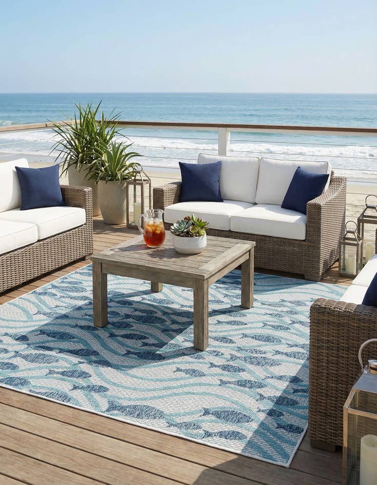 Detail image of 6' x 6'  Washable Coastal Indoor / Outdoor Square Rug
