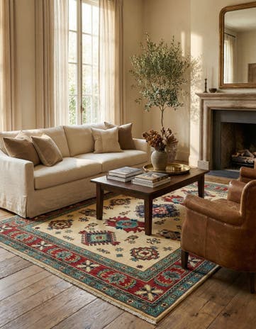 6' 7 x 9' 3 Hand Knotted Kazak Rug